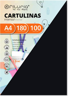 Pack 100 Cartulinas Color Negro Tamaño A4 180g