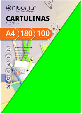 Pack 100 Cartulinas Color Verde Fluor Tamaño A4 180g