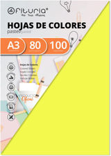 Pack 100 Hojas Color Amarillo Tamaño A3 80g