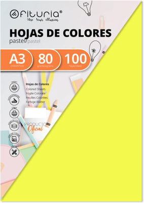 Pack 100 Hojas Color Amarillo Tamaño A3 80g