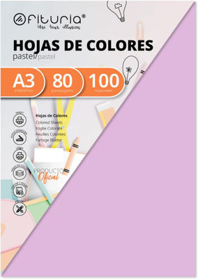 Pack 100 Hojas Color Rosa Claro Tamaño A3 80g