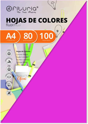 Pack 100 Hojas Color Rosa Fluor Tamaño A4 80g