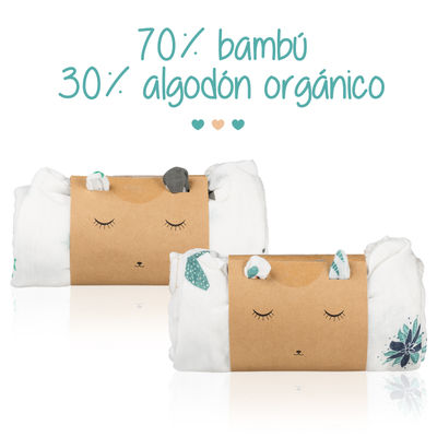 Pack 2 Mantas Muselina en Bambú y Algodón Orgánico para Bebé 120 x 120 cm