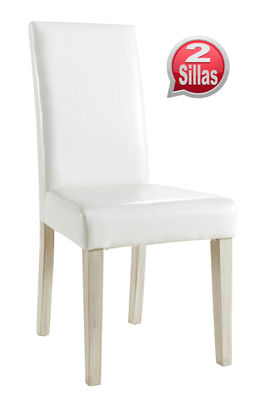 Pack 2 sillas color blanco de poliuretano y madera diseño modero elegante salón