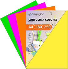 Pack 250 Cartulinas Colores Fluor Tamaño A4 180g