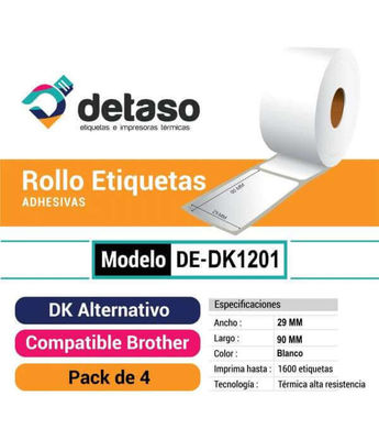 Pack 4 Rollo Dk1201Etiquetas Adhesivas