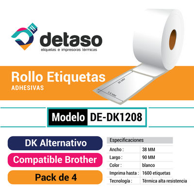Pack 4 Rollo Dk1208 Etiquetas Alternativas