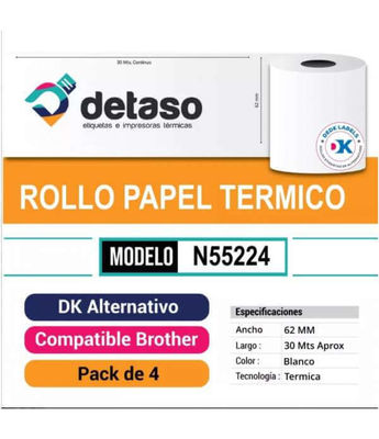 Pack 4 Rollo Dkn55224 Papel 62MM