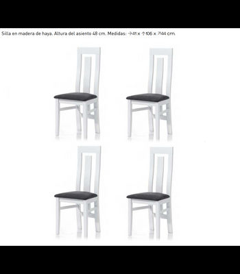 Pack 4 sillas Jerez en madera de haya color blanco. 106 cm(alto), 41 cm(ancho), - Foto 3
