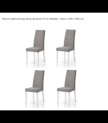 Pack 4 sillas Loja en madera de haya color blanco. 100 cm(alto), 43 cm(ancho), - Foto 3