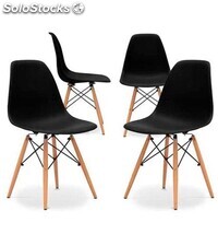 Pack 4 sillas NÓRDICA, silla comedor salón, patas en madera, color Negro