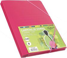 Pack 5 Carpetas Tamaño Folio con Solapa y Gomas Elasticas Color Fucsia