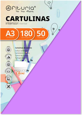 Pack 50 Cartulinas Color Lila Tamaño A3 180g