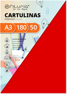 Pack 50 Cartulinas Color Rojo Tamaño A3 180g