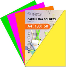 Pack 50 Cartulinas Colores Fluor Tamaño A4 180g