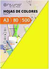 Pack 500 Hojas Color Amarillo Fluor Tamaño A3 80g