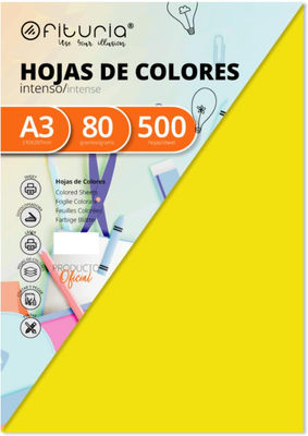 Pack 500 Hojas Color Amarillo Fuerte Tamaño A3 80g