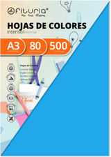 Pack 500 Hojas Color Azul Turquesa Tamaño A3 80g