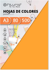 Pack 500 Hojas Color Naranja Claro Tamaño A3 80g