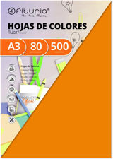 Pack 500 Hojas Color Naranja Fluor Tamaño A3 80g