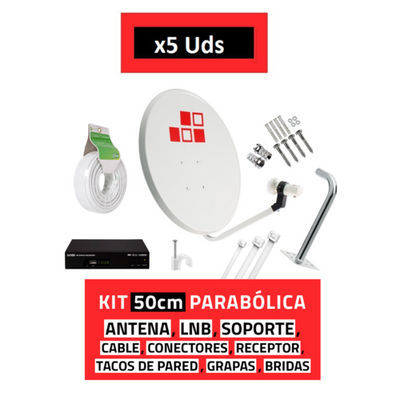 PACK 5x Kit Parabólica 50cm + LNB + Soporte + Cable + Receptor diesl - Foto 2