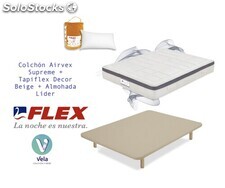 Pack Colchon Flex Airvex Supreme 105x182 + Tapiflex Beige con patas + Almohada