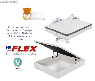 Pack Colchon Flex Airvex Supreme 105x190 + Canape Abatible Madera 19 Blanco +