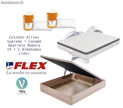 Pack Colchon Flex Airvex Supreme 135x190 + Canape Abatible Madera 19 Natural + 2