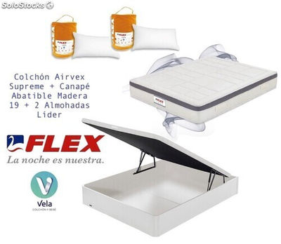 Pack Colchon Flex Airvex Supreme 135x200 + Canape Abatible Madera 19 Blanco + 2