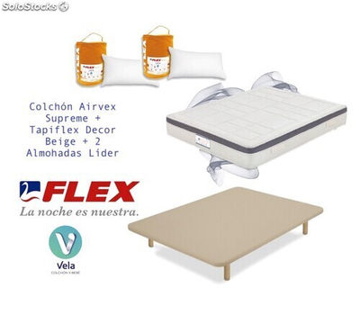 Pack Colchon Flex Airvex Supreme 150x182 + Tapiflex Beige con patas + 2