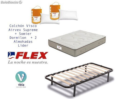Pack Colchon Flex Visco Airvex Supreme 150x182 + Somier Dormilon con patas + 2