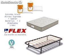 Pack Colchon Flex Visco Airvex Supreme 150x190 + Somier Dormilon con patas + 2
