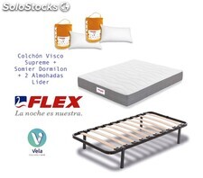 Pack Colchon Flex Visco Supreme 135x182 + Somier Dormilon con patas + 2