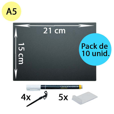 Pack de 10 pizarras etiqueta negro A5 y soportes