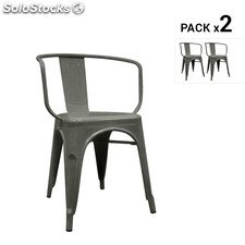 Pack de 2 cadeiras industriais torix com braços cinza galvanizado