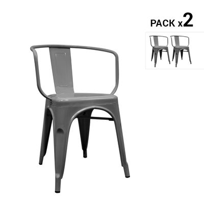 Pack de 2 cadeiras industriais torix com braços cinza metalizado descrição