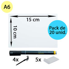 Pack de 20 pizarras etiqueta blanco A6 y soportes