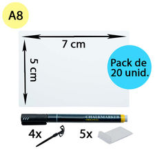 Pack de 20 pizarras etiqueta blanco A8 y soportes