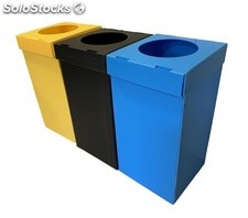 Pack de 3 Contenedores Papeleras PP Reciclaje 80 Litros (Azul, Amarillo y Negro)