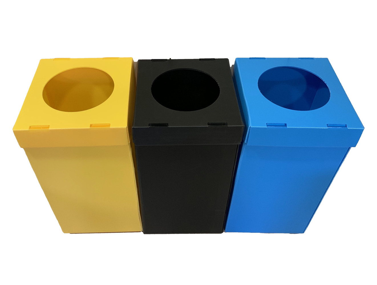 Papelera metálica negra de reciclaje 2 residuos. Capacidad 88 litros  (Amarillo / Azul) - Respira de compres al Ripollès