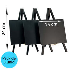 Pack de 3 pizarras caballete de mesa negro 24x15cm