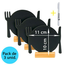 Pack de 3 pizarras de mesa plato madera 10x11cm