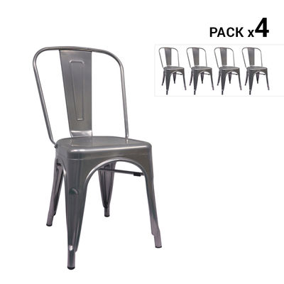 Pack de 4 cadeiras industriais torix cinza metalizado inspiradas na linha tolix