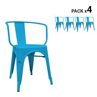 Pack de 4 cadeiras industriais torix com braços azuis