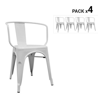 Pack de 4 cadeiras industriais torix com braços brancas