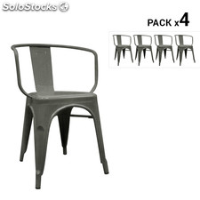 Pack de 4 cadeiras industriais torix com braços cinza galvanizado