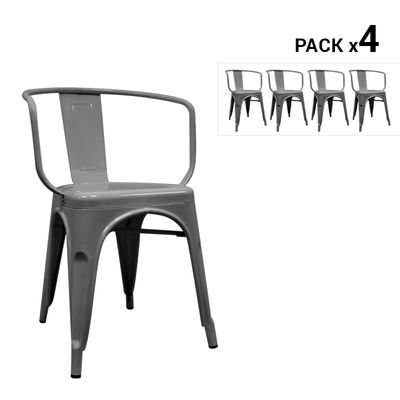 Pack de 4 cadeiras industriais torix com braços cinza metalizado