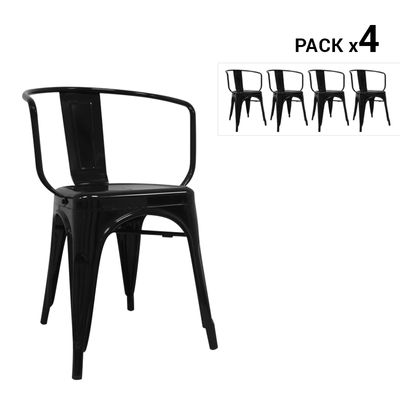 Pack de 4 cadeiras industriais torix com braços pretas