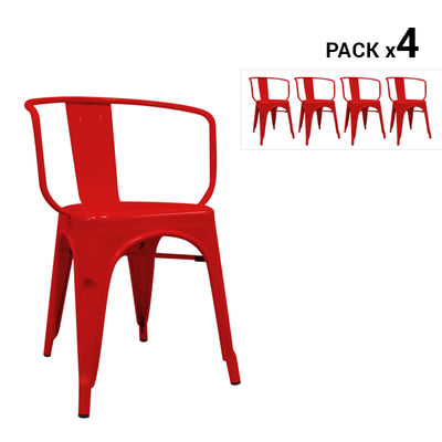Pack de 4 cadeiras industriais torix com braços vermelhas
