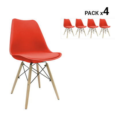 Pack de 4 cadeiras nórdicas tilsen vermelhas inspiradas na linha eames
